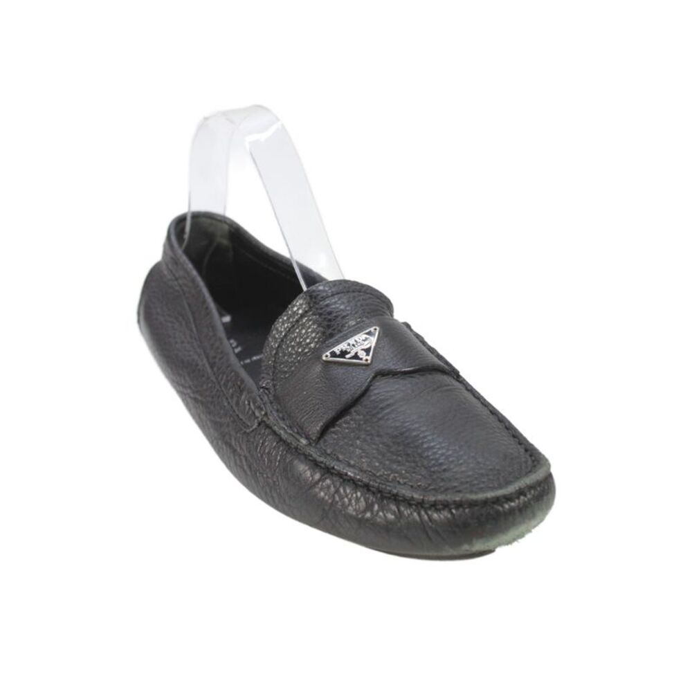 Prada Womens Leather Slip On Loafer Flats Black Size 8